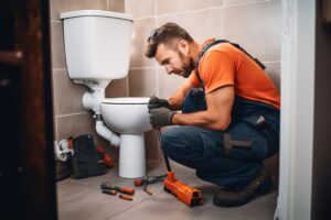 A plumber repairing the bathroom created with generative AI technology